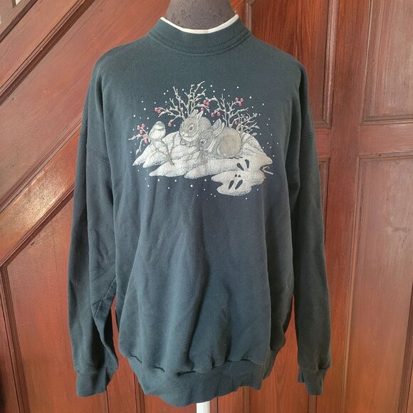 Vintage Morning Sun Sweatshirt With Rabbit & Bird Design L 50% - Picture 1 of 5